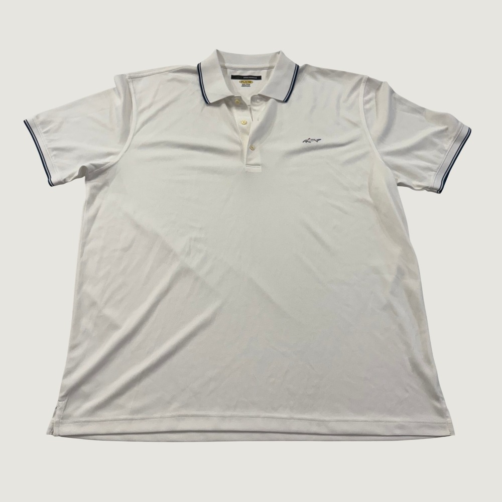 Greg Norman Play Dry Polo Shirt Mens XXL White Navy Tipped Short Sleeve Golf